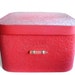Vintage Large Storage Box with Red Floral Pattern Vinyl and Lucite Handle - Retro Home Decor