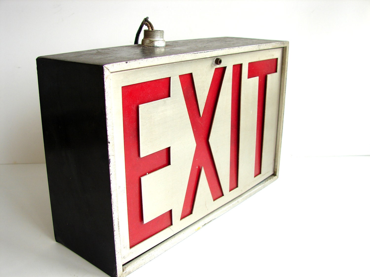 Vintage Industrial EXIT Sign Light-Up with Black Housing and