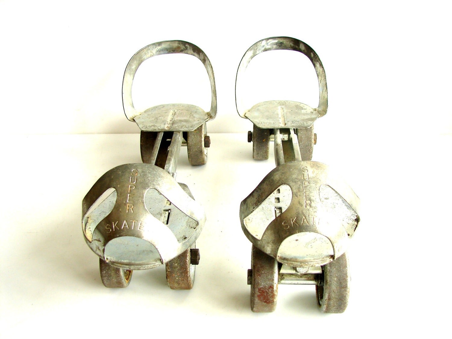 Vintage Super Skates Adjustable Silver Metal Roller Skates
