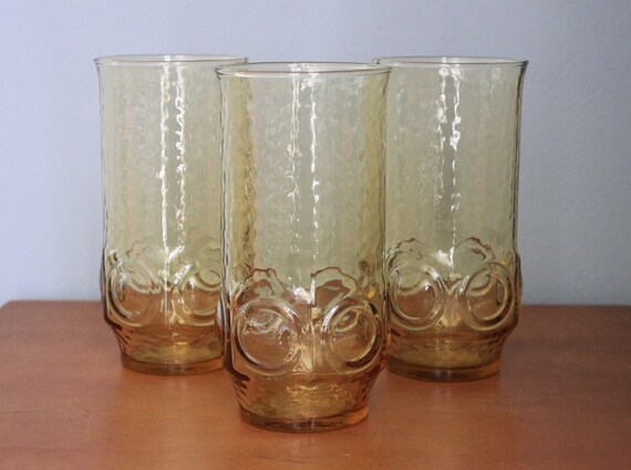 Items Similar To Trio Of Vintage Amber Drinking Glasses On Etsy