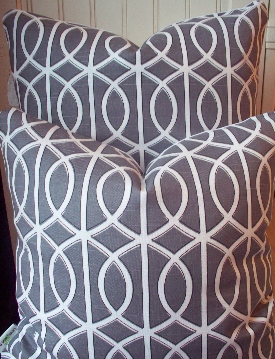 Set of 2 Designer Decorative Pillow Gray Black by linenandoak