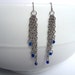 sale. chain and bead dangle earrings, fish hook back, blue beads, free u.s. shipping