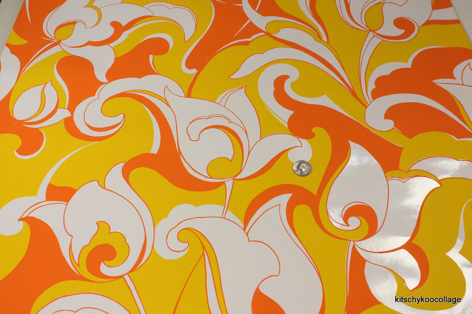 1970's Vintage Wallpaper Retro Solid Vinyl swirls Orange