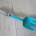 Vintage serving fork turquoise aqua faux silver