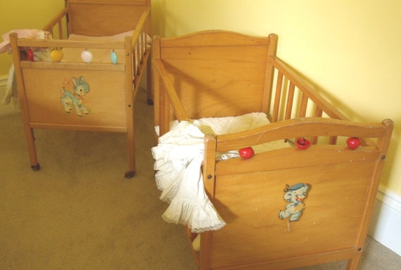 Large Wooden Crib Vintage Doll Bed Thayer Tops by DivineOrders