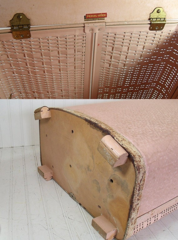 Large Pink Wicker Clothes Hamper Vintage Pearl Wick