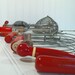 Reserved for Sheila Heath - Red Wooden Handled Utensils Collection - Vintage 10 Piece Set - Shabby Chic Stainless Steel