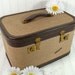 Retro Brown Leather and Tan Train Case - Vintage Travel Joy Carry On - Mid Century Make Up Tote