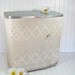 Off White Wicker and Wood Hamper with Aqua Sea Foam Green Formica Laminate Lid - Vintage Victor LaundryNet - Ultra Shabby Chic Clothes Bin