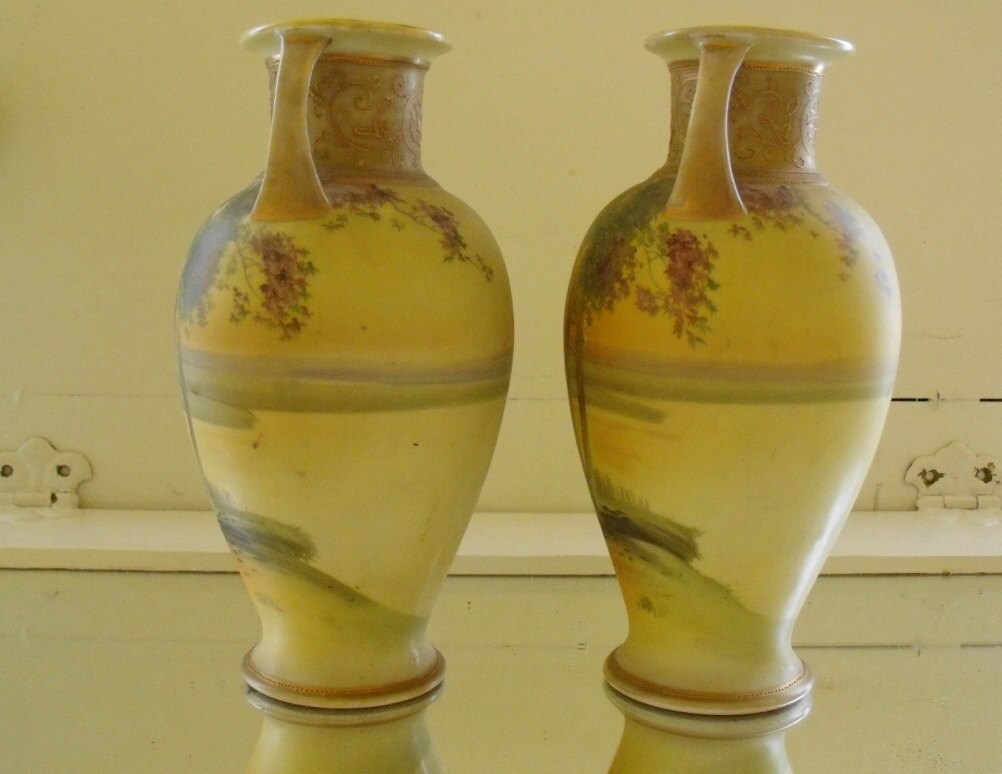 Nippon Hand Painted Pair of Vases Vintage Early 1900s