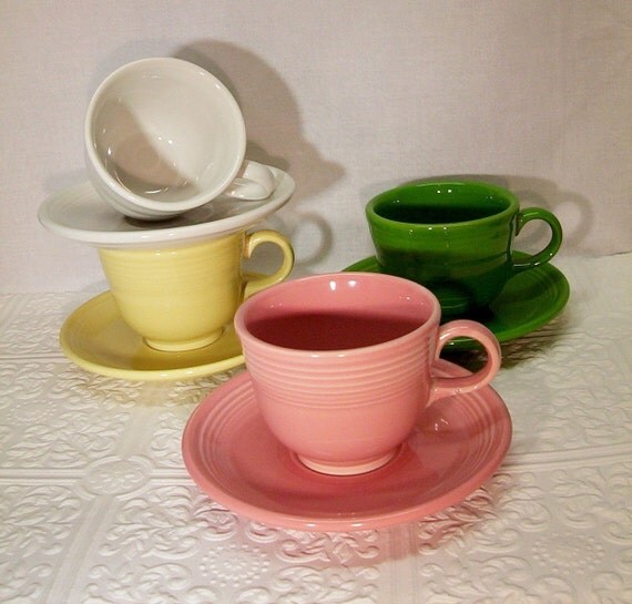 Vintage Lot of 4 Fiesta Cup Saucer Sets Homer Laughlin Co