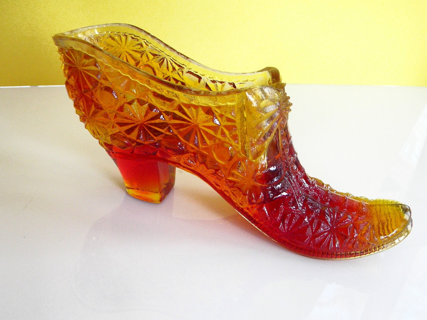 Fenton Vintage Shoe Figurine Red Amberina Glass Decorative