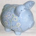 Hand painted Ceramic Piggy Bank - Light Blue - Flowers and Swirls