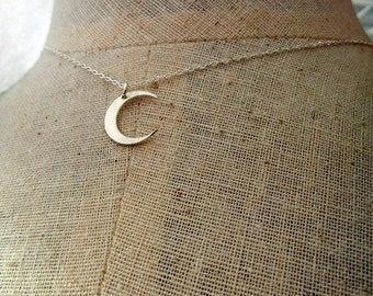 Silver Moon Necklace | Silver Crescent Charm | Brushed Sterling Silver