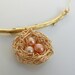 Nest Necklace on Branch, Gold Filled Wire Nest, Pink Pearl Eggs on Gold Filled Chain INSTINCT by E. Ria Designs