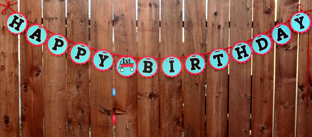 Little Red Wagon Happy Birthday Banner by PaperPartyParade on Etsy