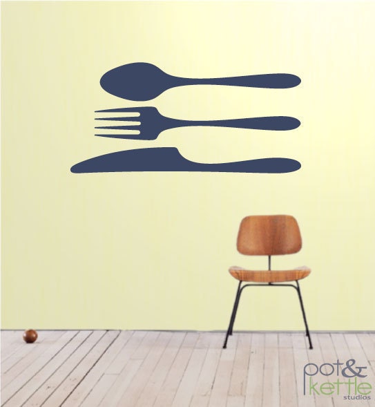 Knife Fork and Spoon HUGE vinyl wall decal by potandkettlestudios