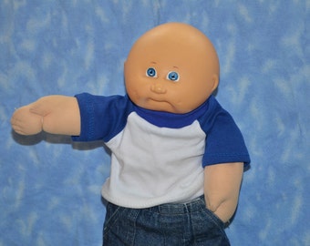Cabbage Patch Doll Clothes - for 16" - 18" Boy Dolls - Blue and White T-Shirt - Handmade