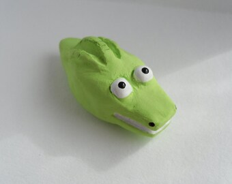 Clay Sculpture - Animal Figurine - Crokie the Smiling Crocodile - OOAK
