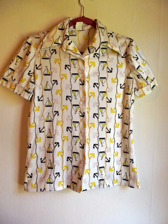 Cute Nautical Button Up Summer Shirt by CalamityLayne on Etsy