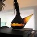 60's Vintage 12" Tall Blown Amber Glass Potion Bottle with Brown Leather Coat, Golden Chain & Wooden Cork - COLLECTORS' ITEM