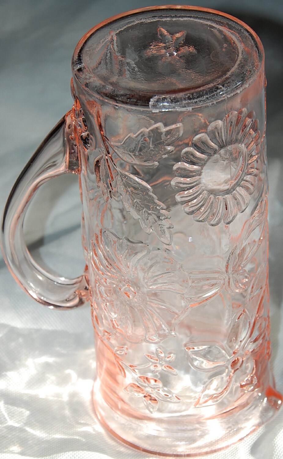 Glass Pitcher Lovely MidCentury Pink Rose Glass