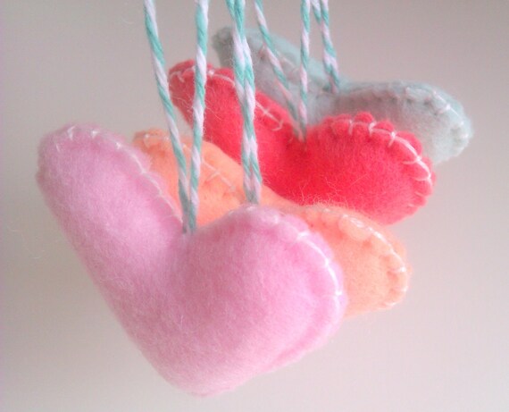 Easter party love hearts, home decor, wedding decoration, ornaments, pastel shades, mint, coral, pale pink, peach, hanging decor, SET 4 Il_570xn