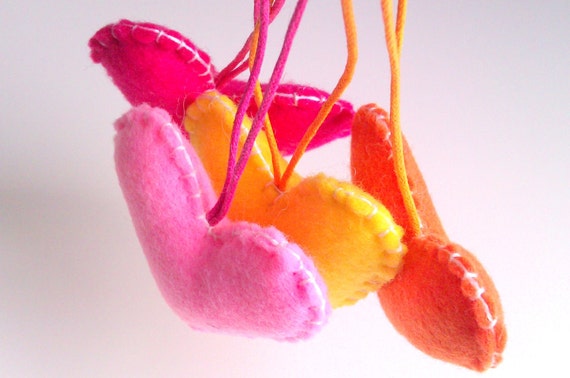 Wedding/party Hearts Decorations - Vibrante, neon, yellow, pink, orange - Set of 4 - Ornaments/favors/decor/gifts Il_570xn