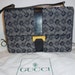 Older VINTAGE Authentic GUCCI RARE Horsebit Monogram Canvas and Navy Leather Handbag Purse