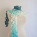 Blue Wool Scarf Shawl Wrap Floral Necklace BLUE GIFT gifts romance,scarflette,necklace,necktie,handmade,crochet,collar,cowl,stole,white