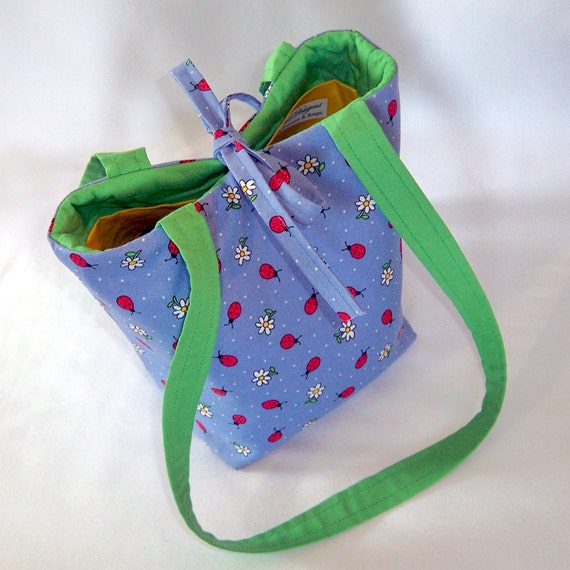 Ladybug Purse, Small Tote Bag, Handmade Handbag, Blue Fabric Bag ...