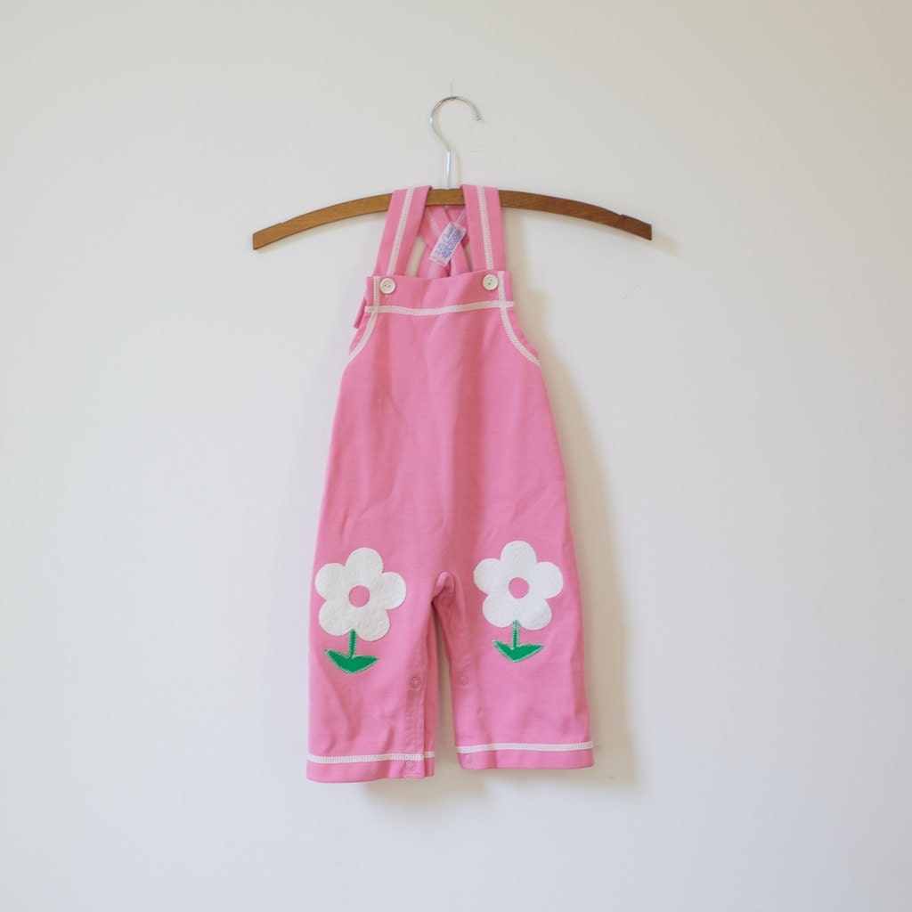 Vintage Pink Flower Patch Overalls 1218 by littlereadervintage