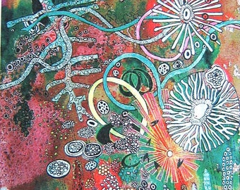 Print Red Underwater Fantasy From an Original Painting