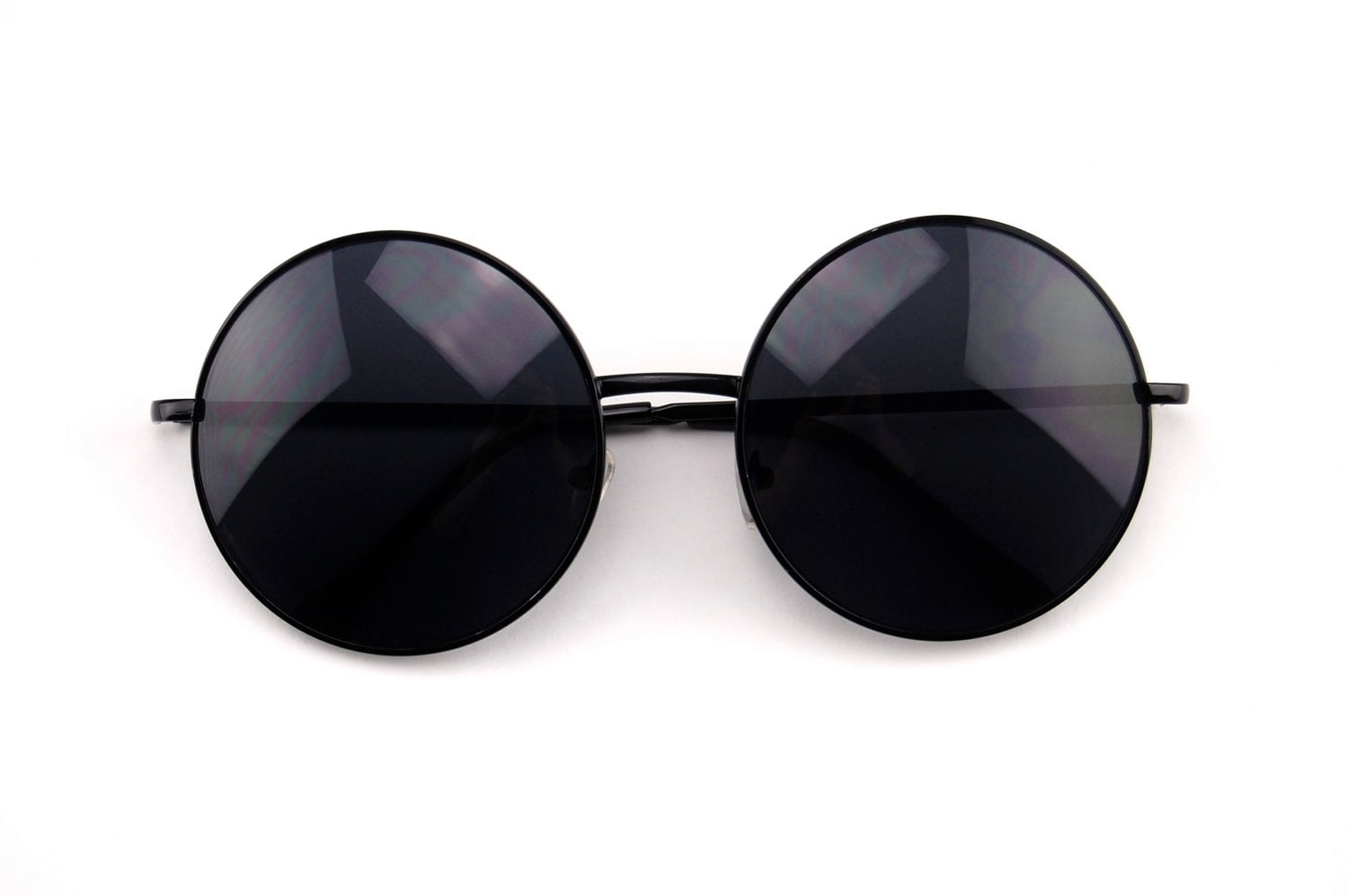 Black Oversized Circle Round Hippie John Lennon Sunglasses 