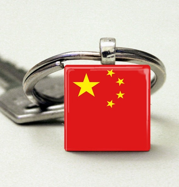 Items similar to China Flag Glass Tile Pendant Keychain or Necklace on Etsy