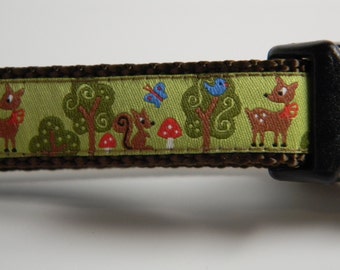 Dog Collar- Forest Friends- Deer, Squirrel, Trees