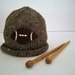 Toddler Boy's Knit Hat with FOOTBALL Hat in Brown Tweed 12-24 months, Handknit Children's Hat, Superbowl, Football Fan, Little Boy's Hat