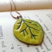 Aspen Leaf -- enameled pendant -- free chain