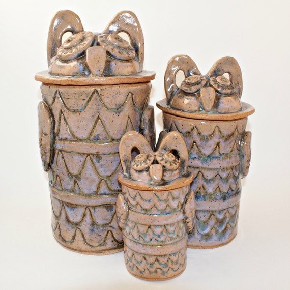 OWL Canisters Ceramic Canisters Ceramic Owls Hand Built   Il 570xN.351346718 