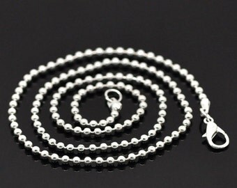 One Dozen (12) Silver Plated BALL CHAIN Necklaces, lobster clasp, 18" long, 2.4mm fch0063b