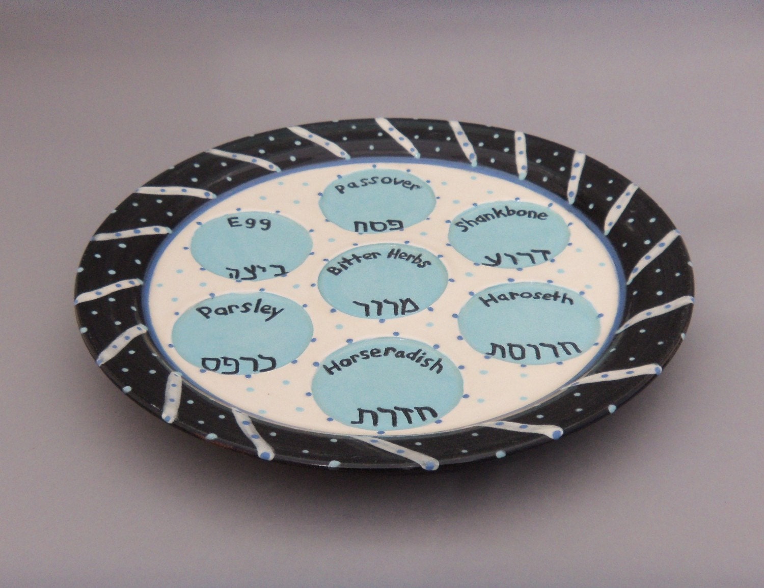 Passover Seder Plate Earthenware Ceramic Hebrew by MiriamsKiln