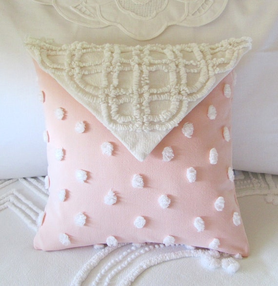LOVE NOTE vintage chenille pillow cover with custom insert by