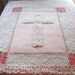 pink Easter quilt, vintage chenille quilt, CELTIC CROSS, 43 X 53 inches, pink lollipop roses baby girl blanket, lap quilt