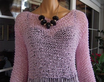 sweater handmade knitted awesome pink all season lightweight jumper size M ready to ship women clothing by golden yarn