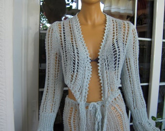 jacket and shorts handmade knitted teens outfit /summer costume in sky blue ready to ship for her size M''barbie'' by golden yarn