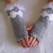 Handmade crochet fingrless gloves/armwarmers in grey white with faux fur ready to ship,for her gift idea by golden yarn