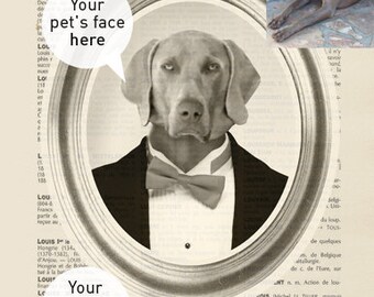 animal customing, dog poster, vintage image of your pet - 8x10-Portrait - Costume - french dictionnary page - ART print