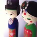 Vintage Brightly Colored Japanese Kokeshi Dolls Set of 2