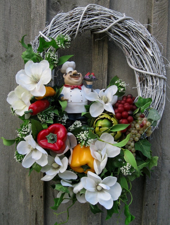 Floral Wreath Kitchen Decor Italian Chef Cottage Chic