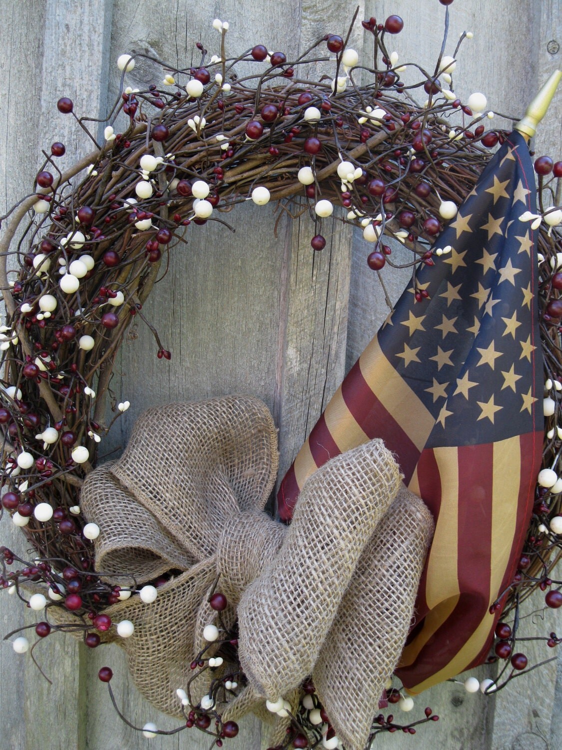 Americana Wreath Patriotic Wreath Burlap Bow. Rustic